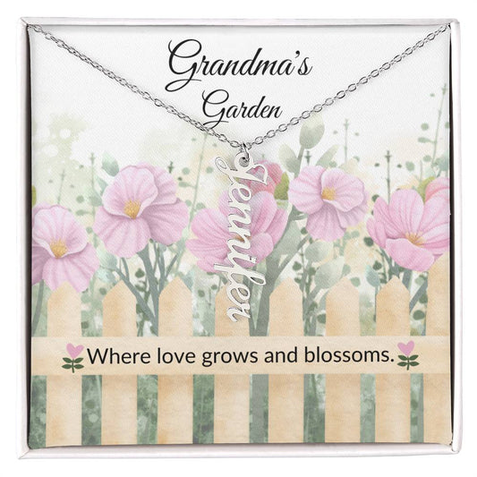 Personalized Vertical Name Necklace - Garden Card