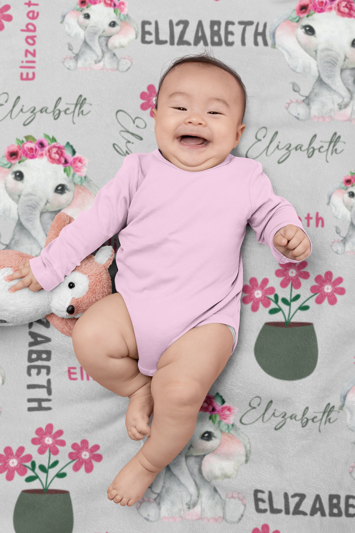 Cozy Personalized Elephant/Flower Blanket